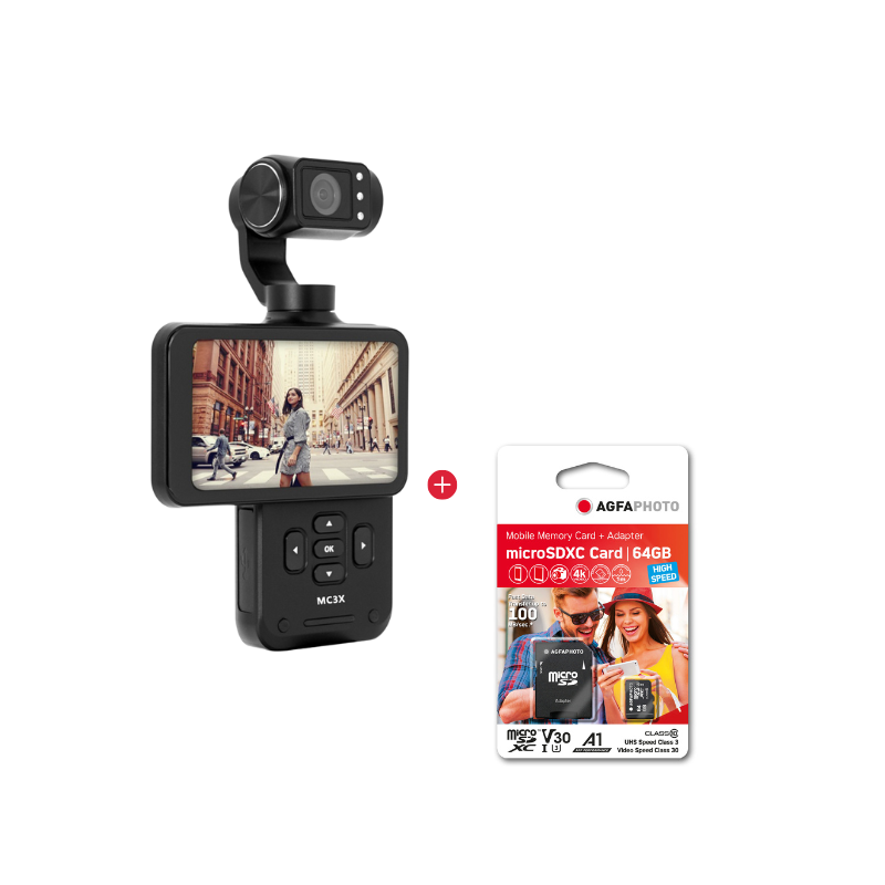 Pack Caméra Gimbal 4K Realimove MC3X + Micro Carte Mémoire 64Go