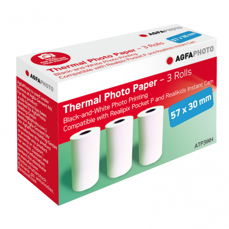 Cartouche Imprimante Thermique - AgfaPhoto ATP3WH - 3 Rouleaux de Papiers