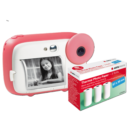 Pack AgfaPhoto Realikids Instant Cam Rosa + 6 rollos de papel